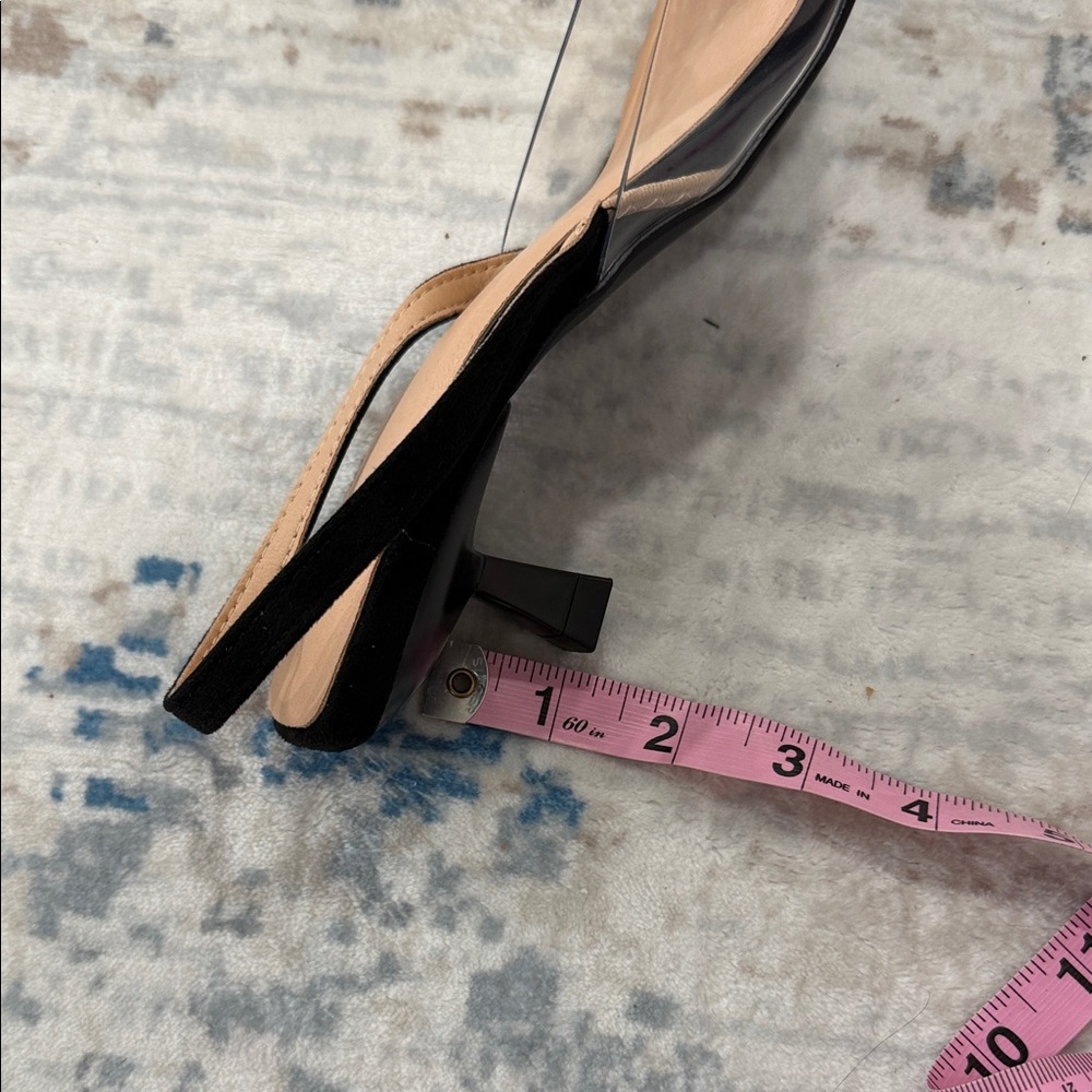 Elegant Pointed Toe Slingback Heels with Crystal Buckle - Black/Tan - Picture 6 of 7